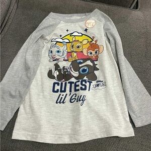 Disney Light Gray Long Sleeve Tee with Cute Characters